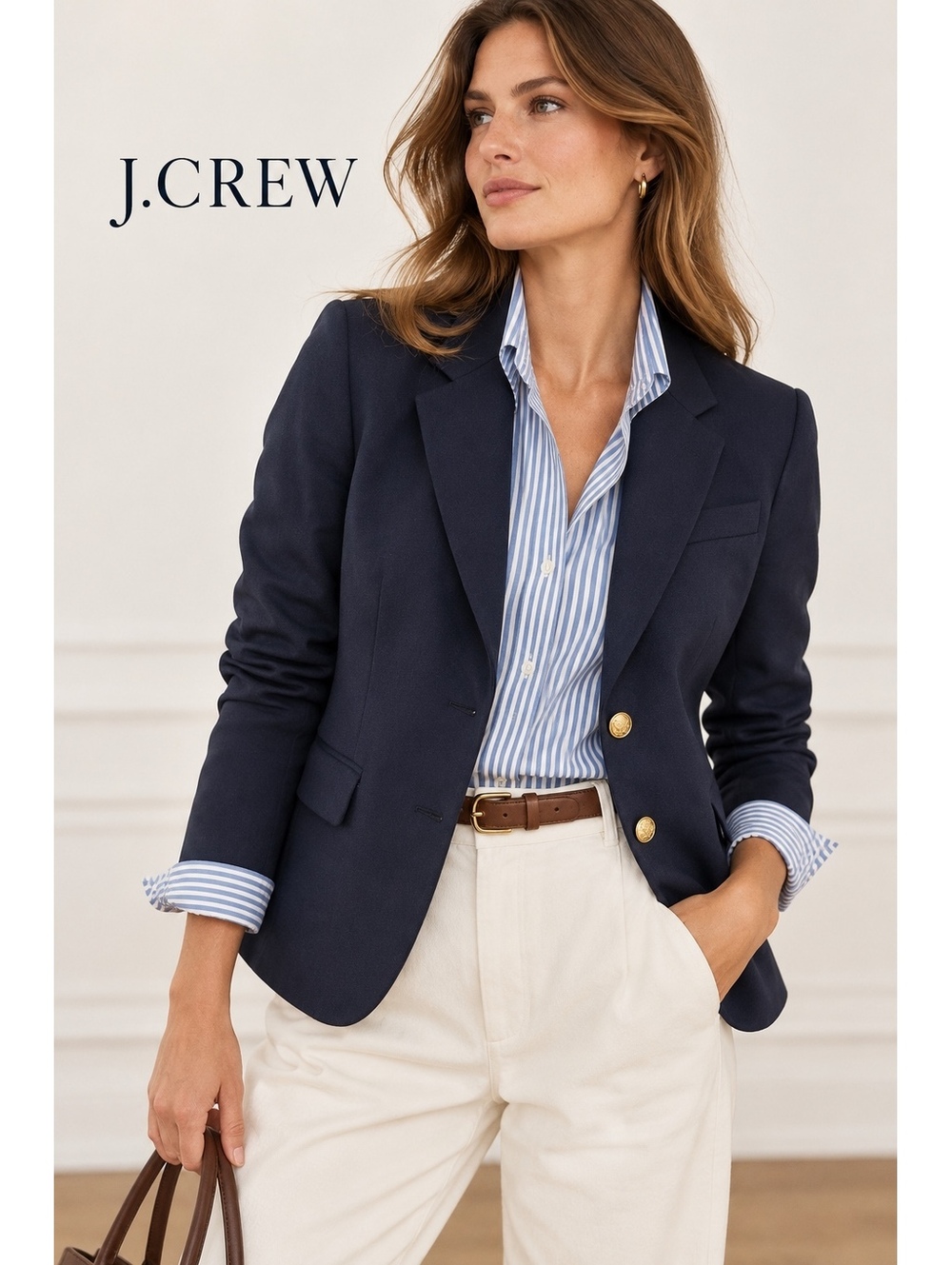 J.Crew Women’s 14 Navy Wool Blend Blazer Gold Crest Buttons Preppy Classic